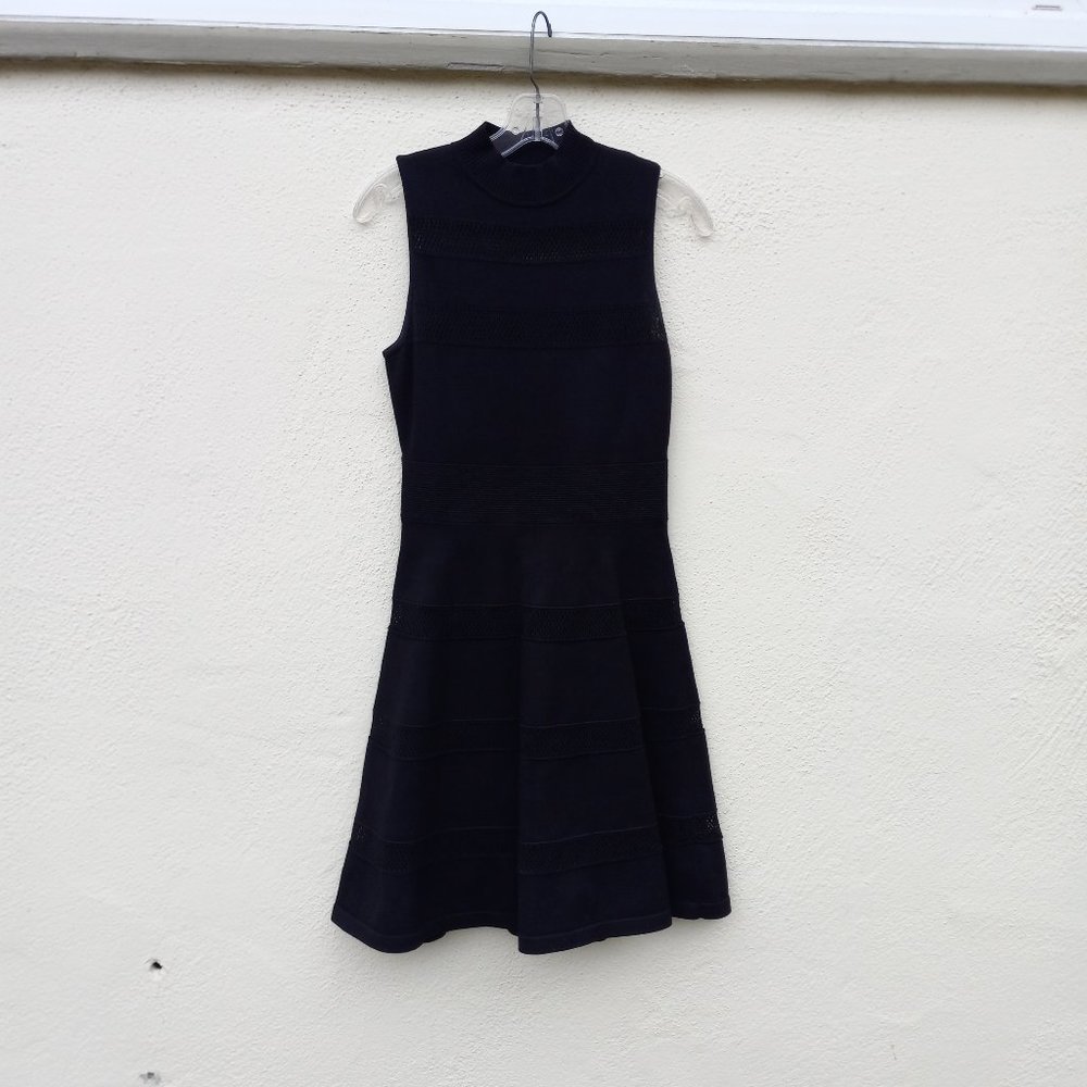 Kate Spade Black Knit Mesh Stripe Dress Size XS Quiet Luxury Old Money Cocktail